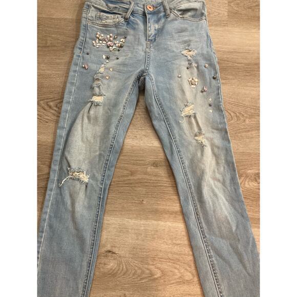 Vanilla Star Mid Rise Skinny Jeans Blue Size 27 Embellished Ripped Juniors‎ - Picture 8 of 11